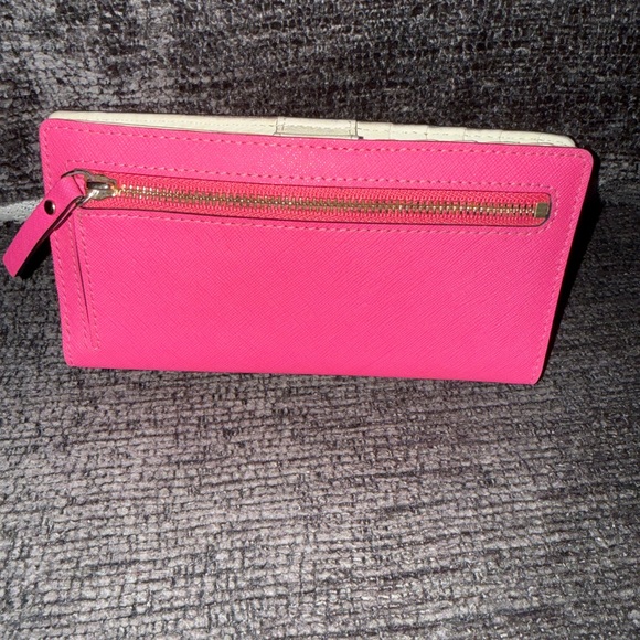 Kate Spade New York Pink Saffiano Leather Slim Wallet Checkbook Bifold - Picture 4 of 11